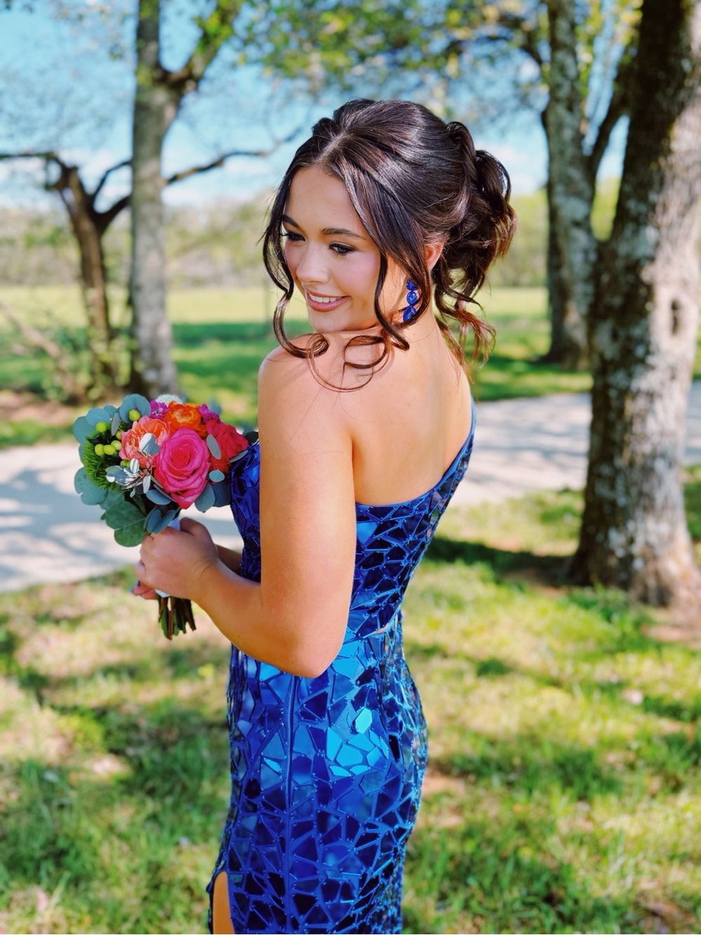 Sherri Hill Royal Blue Sequin Two-Piece Prom Gown